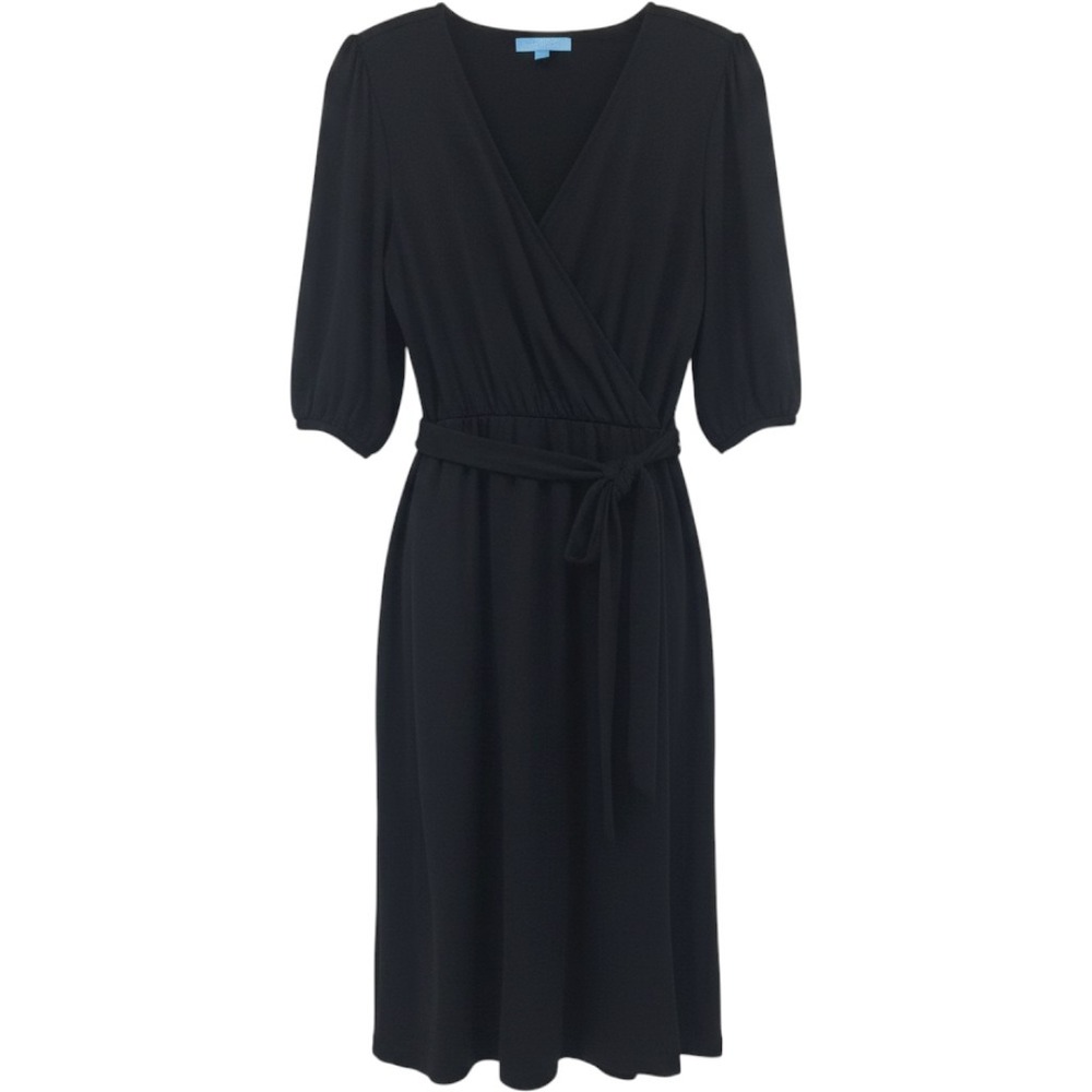 Draper James RSVP Dress S Black Wrap Puff Sleeve Classic Feminine Workwear
